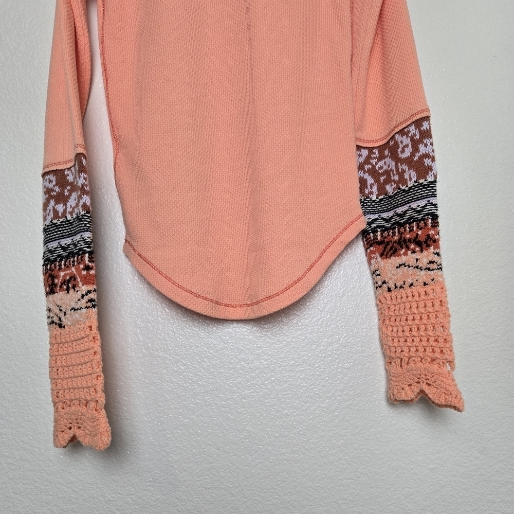 Free People In The Mix Cuff Thermal Top In Desert Orange Knit Crochet size XS - Picture 9 of 16